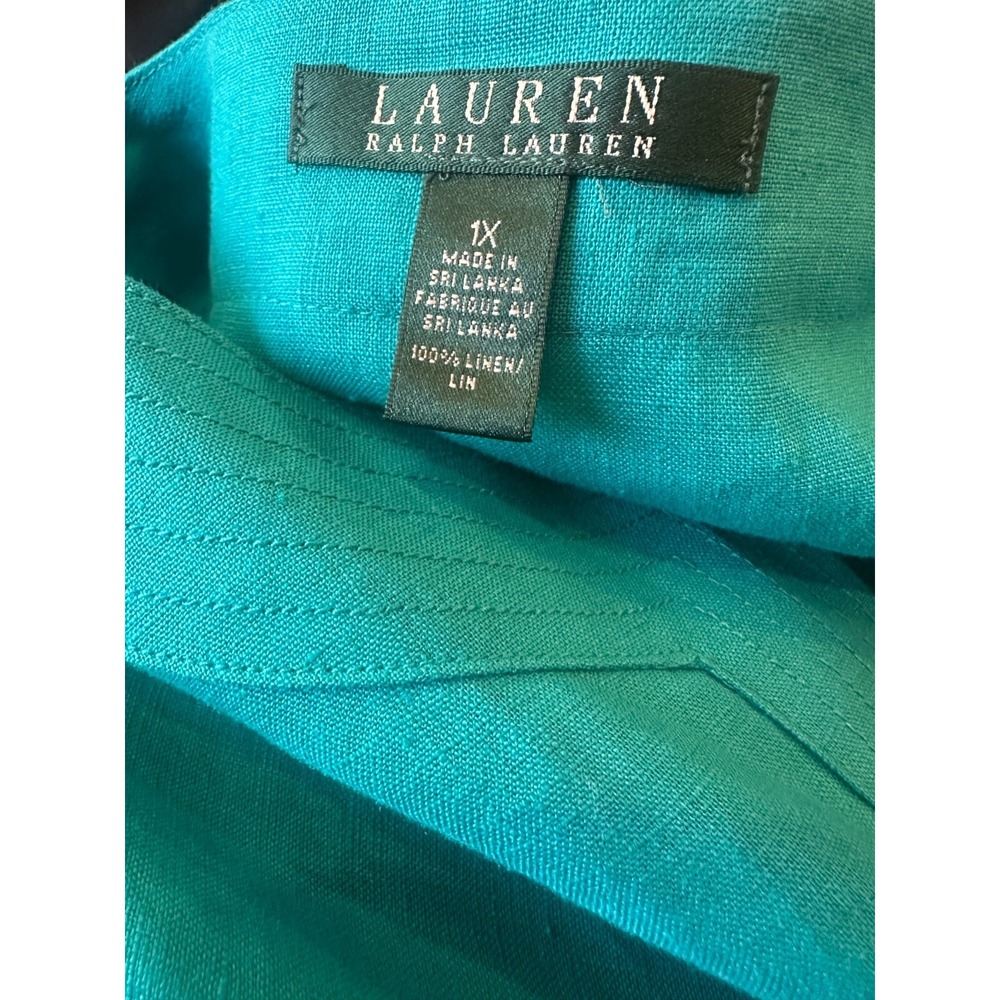 Lauren Ralph Lauren 100% Linen Top Split Neck Roll Sleeve Shirt Plus Size 1X - Picture 8 of 10